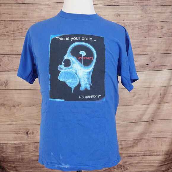VINTAGE HOMER SIMPSON THIS IS YOUR BRAIN ON DONUTS THE SIMPSONS TSHIRT L 2001 - Picture 2 of 8